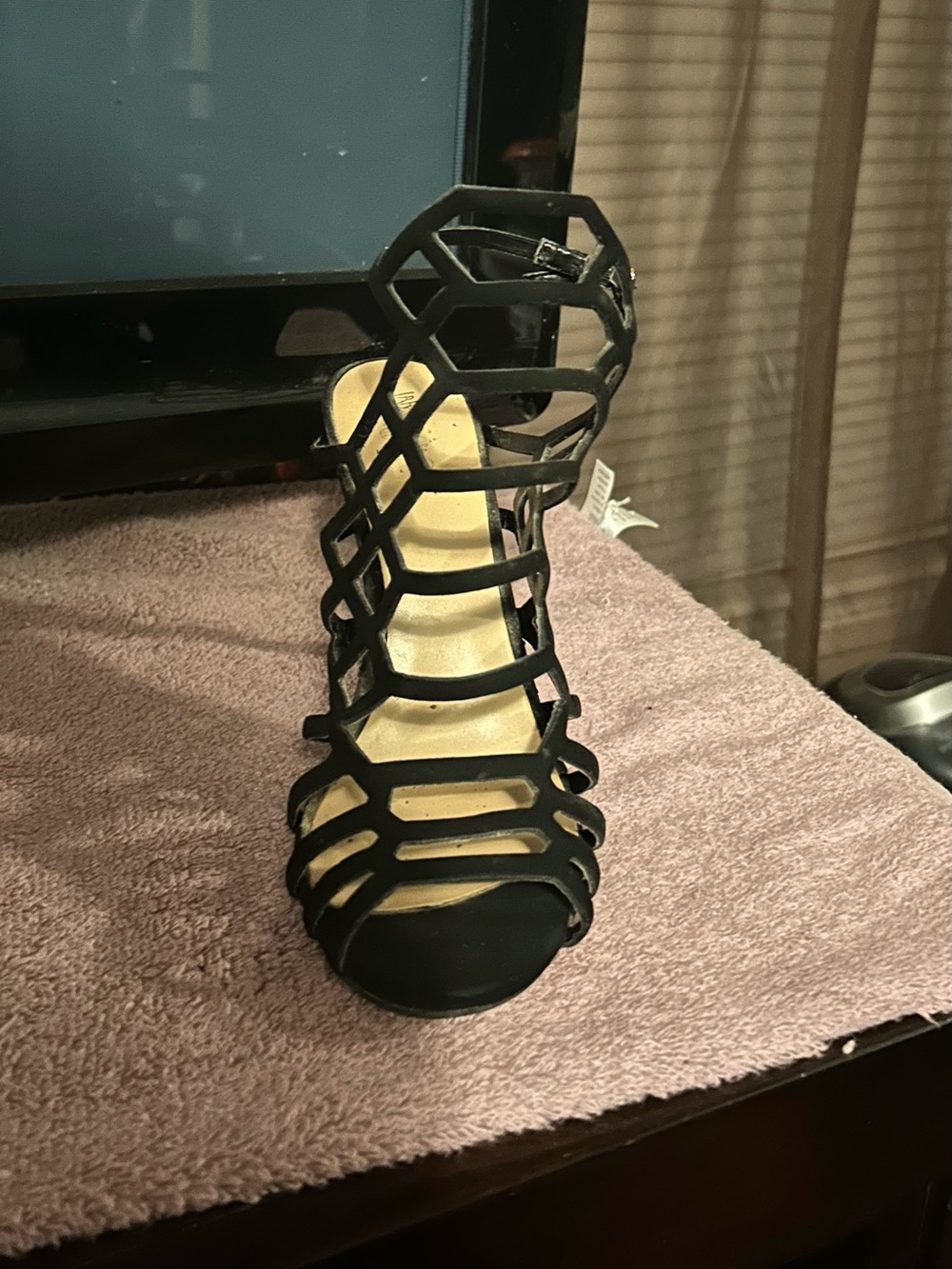 Black Strappy Cage High Heel Sandals - Women